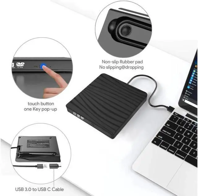 Alt view image 2 of 7 - Vszerda BT689 External DVD Drive, USB3.0/Type-C CD DVD +/-RW Burner for Laptop, Optical Disk Drive for Laptop Desktop PC Windows Linux OS Apple Mac Windows 10/8/7 Linux OS