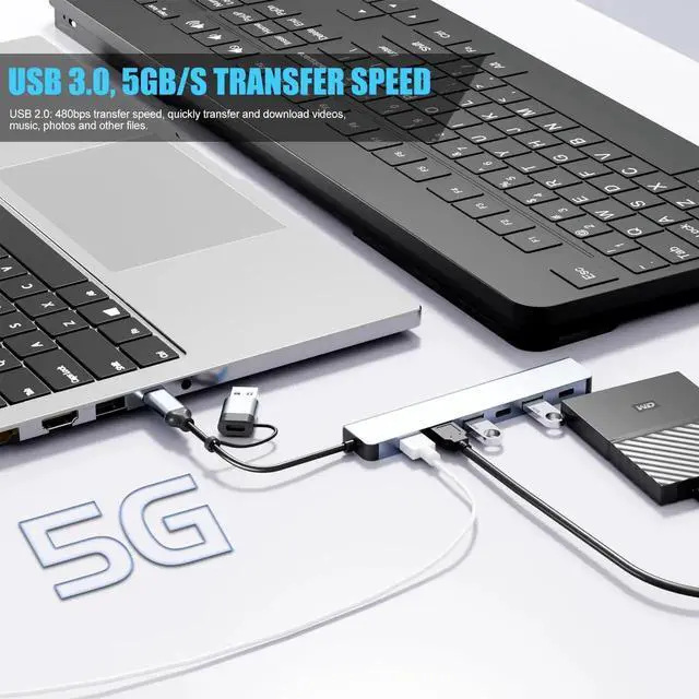 Alt view image 6 of 7 - Vszerda pgrade USB C/USB Hub, Aluminum 7 in 1 USB C & USB Hub with USB 3.0, USB 2.0 Ports for PC/Laptops/MacBook Pro/Air/iMac/iPad and More Devices