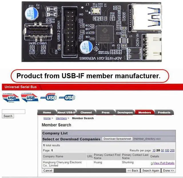 Alt view image 4 of 7 - Vszerda 5Gbps Dual Ports Type-C USB-C & 19/20Pin Header to USB 3.0 20Pin & Type-E Female PCBA Type Adapter Splitter HUB