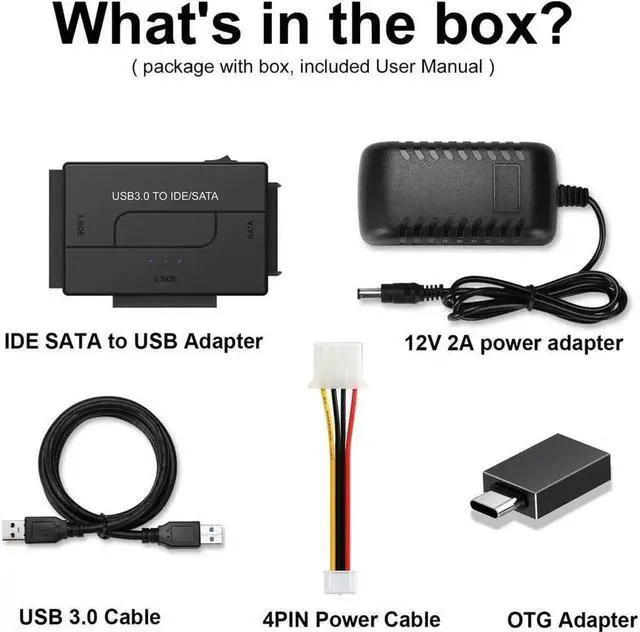 Alt view image 2 of 7 - Vszerda IDE SATA to USB 3.0 Cable Hard Drive Reader IDE SATA PATA USB 3.0 for Hard Drive Disk HDD 2.5" 3.5" with 12V 2A External AC Power Adapter(Black)