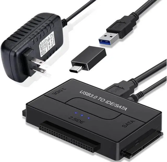 Main image of Vszerda IDE SATA to USB 3.0 Cable Hard Drive Reader IDE SATA PATA USB 3.0 for Hard Drive Disk HDD 2.5" 3.5" with 12V 2A External AC Power Adapter(Black)
