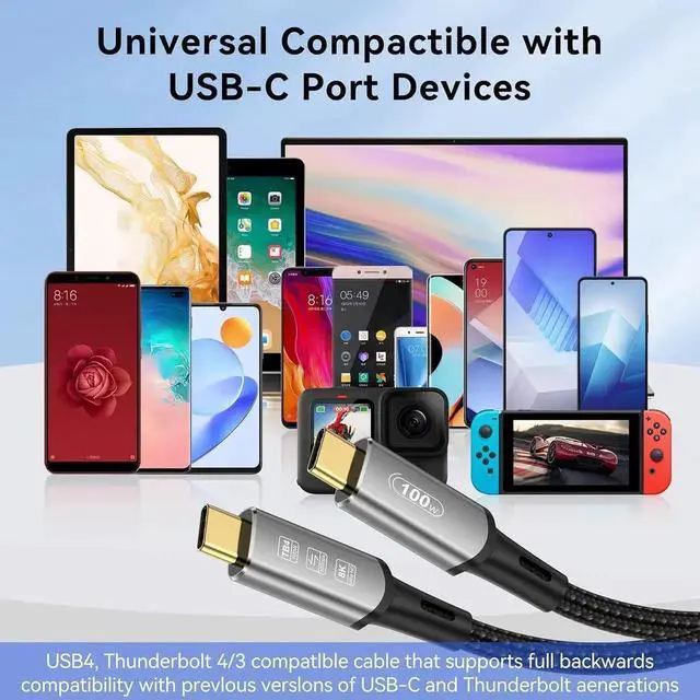 Alt view image 4 of 7 - Vszerda FT USB 4 Cable 40Gbps 100W Charging 8K HD Display Compatible for iPhone 15Pro/15ProMax, iPad Pro, Type-C Docking Station, Hub