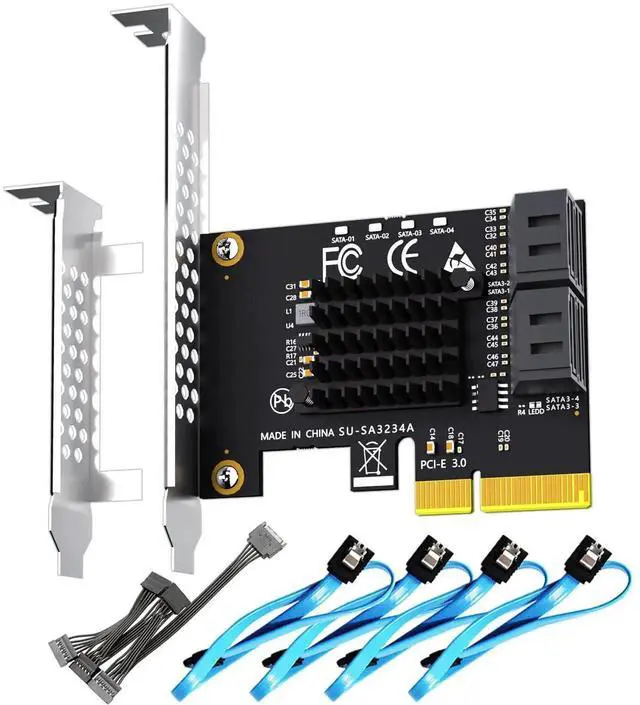 Main image of Vszerda SA3234-C 4-Port PCIe X4 SATA Expansion Card with SATA and Power Cables, Compatible with Windows,Linux,Mac OS,NAS