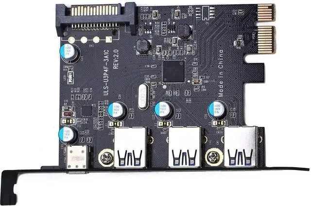 Alt view image 4 of 5 - Vszerda PCI Express(PCIe) to USB 3.0 Type C +Type A Expansion Card,PCI-E to USB Add-on Cards with 4 Ports USB 15 Pin SATA Power Connector for Desktop PC