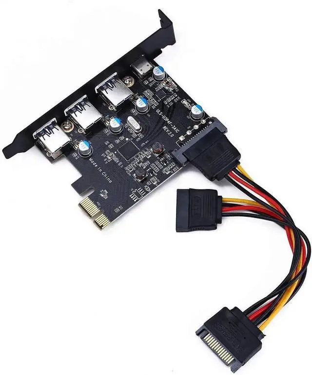 Alt view image 5 of 5 - Vszerda PCI Express(PCIe) to USB 3.0 Type C +Type A Expansion Card,PCI-E to USB Add-on Cards with 4 Ports USB 15 Pin SATA Power Connector for Desktop PC