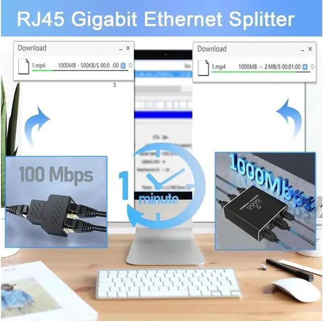 Alt view image 2 of 7 - Vszerda Gigabit Splitter Adapter,RJ45 Ethernet Splitter 1 to 4 Network Adapter(4 Devices Surf Internet Simultaneously) Works for Cat5e/Cat6/Cat7/Cat8 Connector LAN Internet
