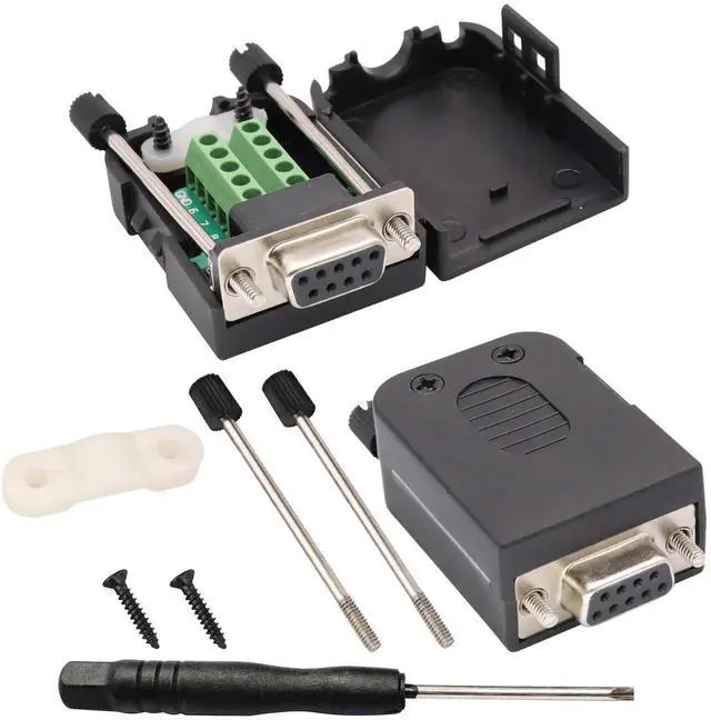 Main image of Vszerda B9 Screw Terminal Block Adapter D-SUB 9-pin RS232 Female to 9 +1 Pin/Way Female Serial Terminal Breakout Board Connector Signal Module with case (2Pcak/Female)