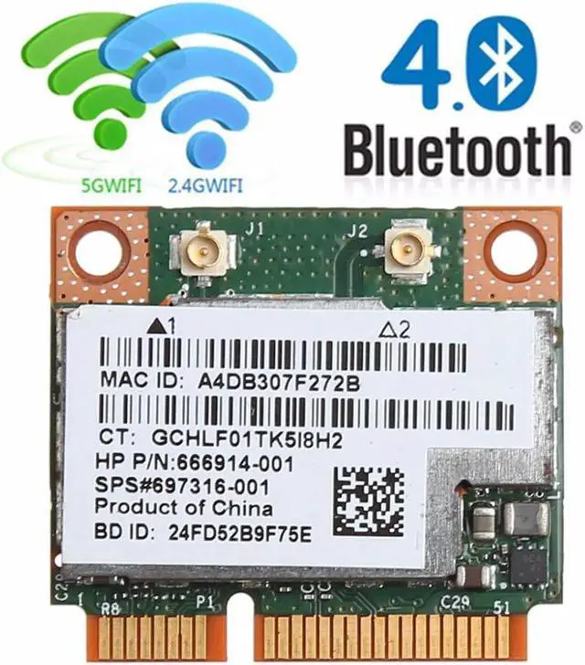 Main image of Vszerda Dual Band 2.4+5G 300M 802.11a/b/g/n WiFi Bluetooth 4.0 Wireless Half Mini PCI-E Card For HP BCM943228HMB SPS 718451-001