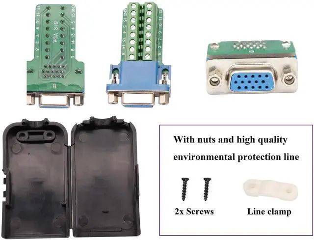 Alt view image 4 of 7 - Vszerda VGA Screw Terminal Block Adapter D-SUB 15 Pin 3 Row DB15 VGA Female to 16 Pin/Way Female Serial Terminal Breakout Board Connector Signal Module with case (2Pcak/Female)