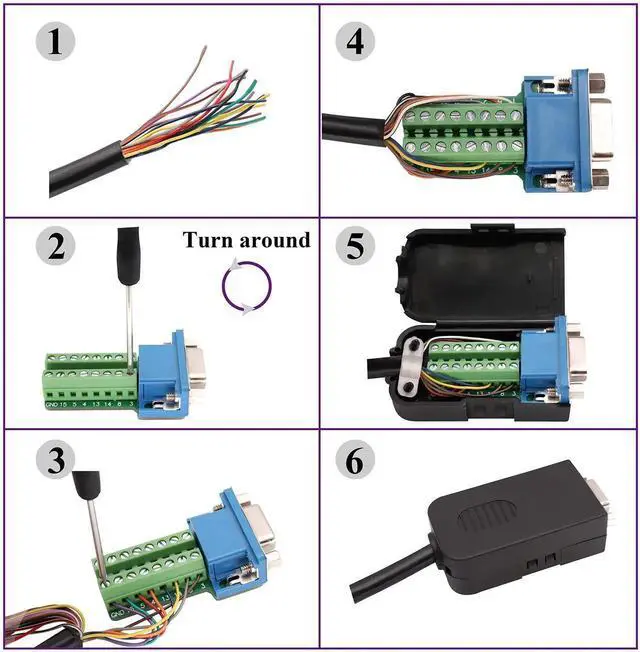 Alt view image 5 of 7 - Vszerda VGA Screw Terminal Block Adapter D-SUB 15 Pin 3 Row DB15 VGA Female to 16 Pin/Way Female Serial Terminal Breakout Board Connector Signal Module with case (2Pcak/Female)
