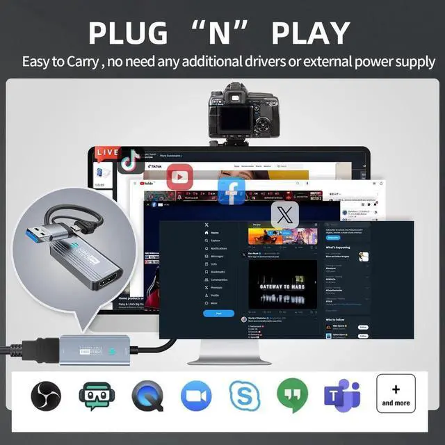 Alt view image 2 of 7 - Vszerda Video Capture Card, 4K HDMI to USB/USB C 3.0 Capture Card, 1080P 60FPS Video Capture Device, for Streaming, Teaching,Gaming, Video conferencing or Live Broadcasting