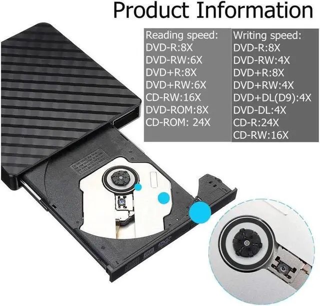Alt view image 2 of 7 - Vszerda External DVD Drive USB 3.0 Portable CD DVD RW Drive Writer Burner Optical Player Compatible For Windows 10 Laptop Desktop iMacs