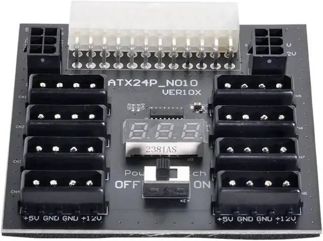 Main image of Vszerda ATX Server PSU Power Board 24Pin to IDE 8x 4Pin +2x 6Pin Power Supply Board for CHIA ETH BTC Mining Miner