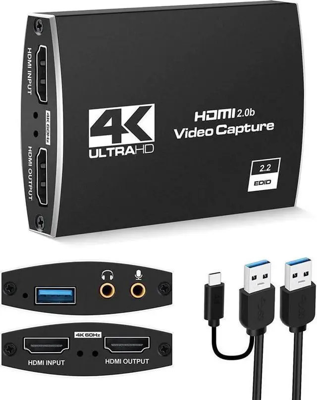 Main image of Vszerda 4K@60Hz HDMI-Compatible Video Capture Card Live Recording Box 4K HDMI to USB3.0/Type-C Video Card with Mic & 3.5mm Audio for Game Live Streaming for PS4 Computer Phones