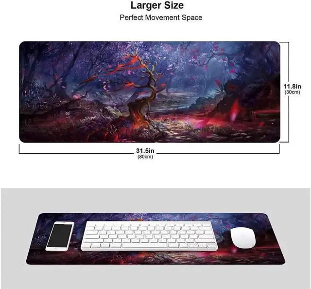 Alt view image 4 of 6 - Vszerda Cherry Blossom Anime Gaming Mouse Pad Extended Large Square Long Full Desk Computer Keyboard Mat for Retouching Desktop Pad Thick XXL Painting with Design Non-Slip Rubber Base Waterproof 80X30