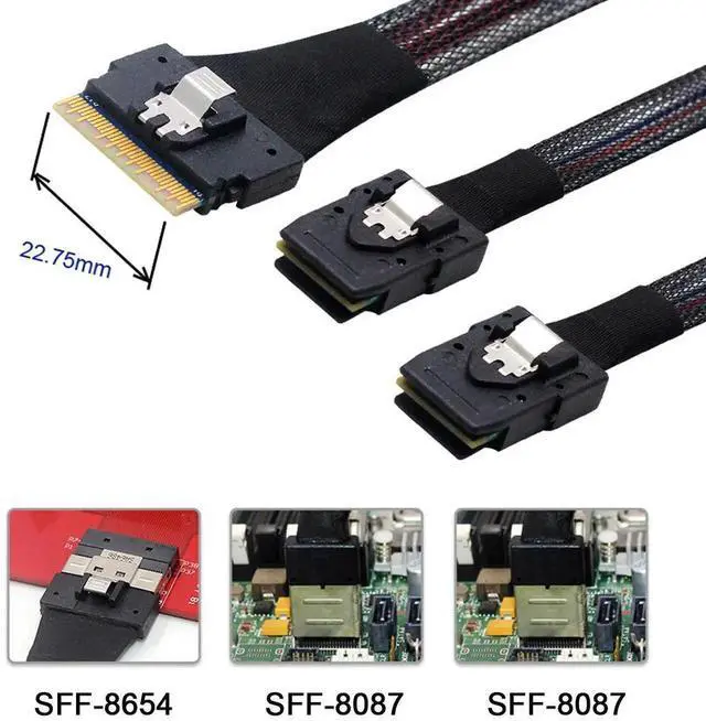 Alt view image 2 of 3 - Vszerda PCI-E Ultraport Slimline SAS Slim 4.0 SFF-8654 8i 74pin to Dual SFF-8087 Mini SAS Cable PCI-Express 50cm