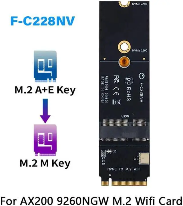 Alt view image 2 of 5 - Vszerda Wireless M.2 A+E Key Slot to M.2 M Key Wifi Bluetooth Adapter for AX200 9260 Bcm94352Z Card NVMe PCI Express SSD