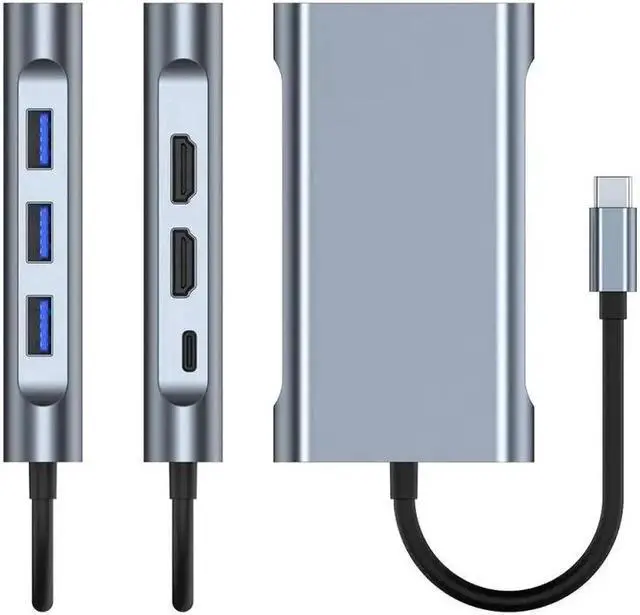 Alt view image 3 of 6 - Vszerda 8in1 USB C To Lightning Cable Hub 5Gpbs High Speed 1000Mbps Ethernet Usb C Hub Dual HDTV 4K Adapter Splitter for Laptop