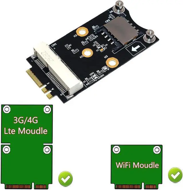 Alt view image 3 of 3 - Vszerda M.2 Wifi Adapter Mini PCIE Wireless Network Card to M2 NGFF Key A+E Wifi Card Raiser with SIM Card Slot for WiFi/WWAN/LTE Module
