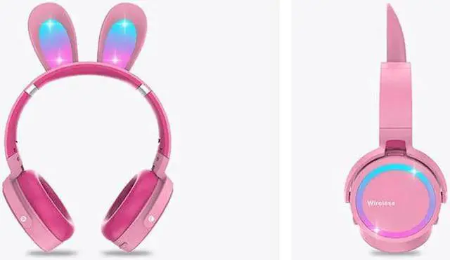 Alt view image 4 of 5 - Vszerda Gemdeck Headphones with LED Illuminated Rabbit Ears Audio Headphones Pink
