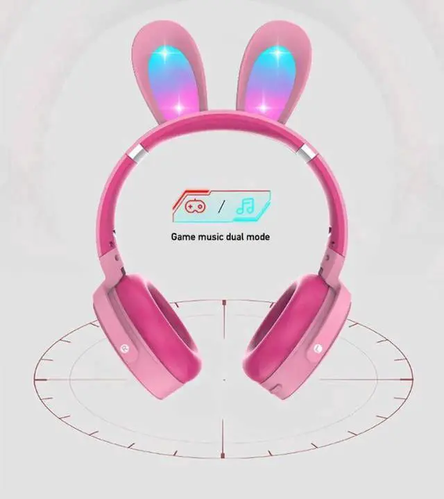 Alt view image 3 of 5 - Vszerda Gemdeck Headphones with LED Illuminated Rabbit Ears Audio Headphones Pink