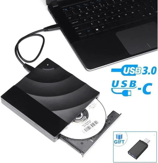 Main image of Vszerda Slim Type C External CD Drive USB3.0 Portable CD/DVD +/-RW Drive Ultra-Thin DVD/CD ROM Rewriter Burner with Touch Sensitive Button Compatible with Laptop Desktop PC Windows Linux OS Mac