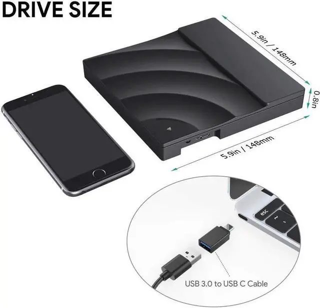 Alt view image 6 of 7 - Vszerda External CD Drive, USB 3.0 Portable CD/DVD +/-RW Drive Slim DVD/CD ROM Rewriter Burner Superdrive High Speed Data Transfer for Laptop Desktop PC Windows Linux OS Apple Mac