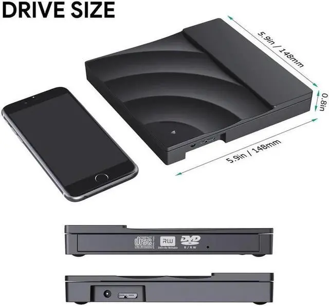 Alt view image 6 of 7 - Vszerda External DVD CD Drive with Touch Sensitive Button , USB 3.0 Type-C Portable CD/DVD ROM +/-RW Drive/DVD Player Rewriter Burner Compatible with Laptop Desktop PC Windows Apple Mac