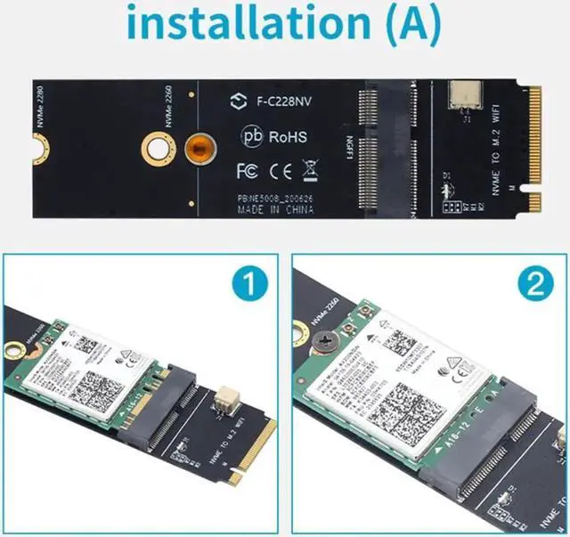 Alt view image 2 of 3 - Vszerda Wireless M.2 A+E Key Slot to M.2 M Key Wifi Bluetooth Adapter for AX200 9260 Bcm94352Z Card NVMe PCI Express SSD