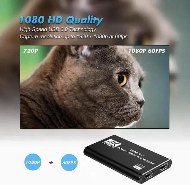 Alt view image 5 of 5 - Vszerda 4K HDMI Capture Card for Streaming, Full HD 1080P 60FPS USB 3.0 Cam Link Game Audio Video Capture Card, Work with Camera/Nintendo Switch/Xbox/PS4/PS5/PC/OBS (Black)
