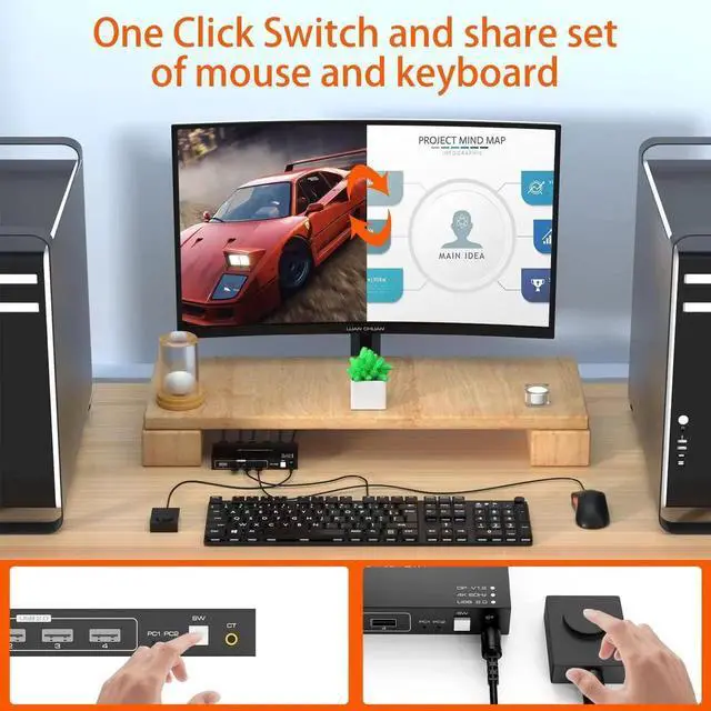 Alt view image 4 of 6 - Vszerda 8K HDMI KVM Switch, HDMI 2 in 1 Out KVM Switch Box Keyboard Mouse Printer Switcher Include 2 USB Type-B Cable Support 8K@60Hz, EDID/HDCP 2.2 3D for Laptop PS4 HDTV Monitor, Black