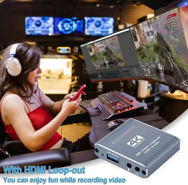 Alt view image 3 of 5 - Vszerda 4K Capture Card for Live Streaming, 1080P 60FPS Game Capture Card with USB & Microphone HDMI Loop-Out, Capture Card for Recording Compatible with Nintendo Switch, PS4/5, PC, Xbox One
