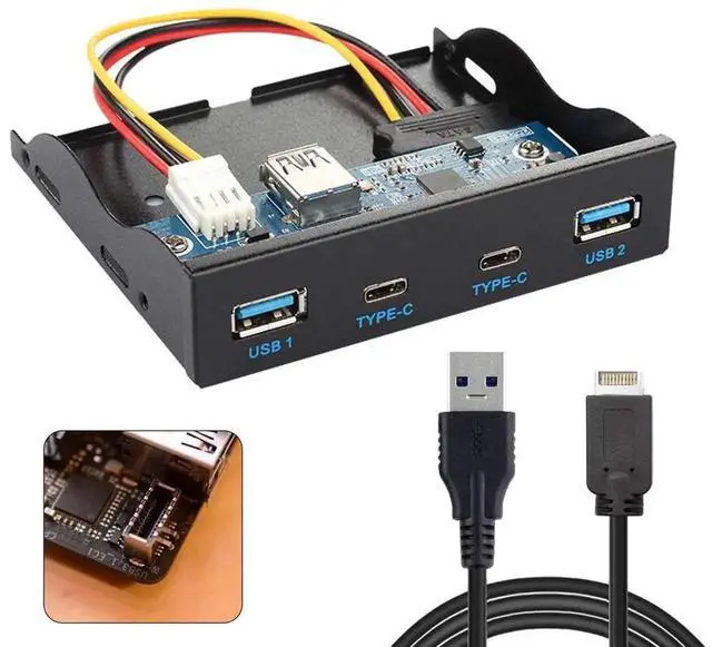 Alt view image 4 of 7 - Vszerda USB 3.1 Front Panel Header 19Pin to USB-C & USB 3.0 HUB 4 Ports Front Panel Motherboard Cable Compatible for 3.5" Floppy Bay