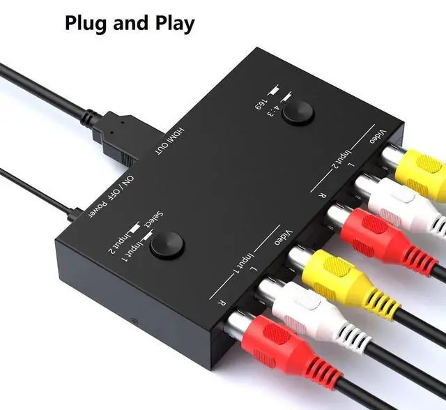 Alt view image 6 of 6 - Vszerda 2 AV to HDMI, 1080P/720P TV 2 Way RCA Composite CVBS AV Switch to HDMI Video Audio Converter Adapter Support 4:3/16:9 Switching, for Sega Xbox PS2 PS3 N64 NGC SNES WII VHS VCR Camera DVD