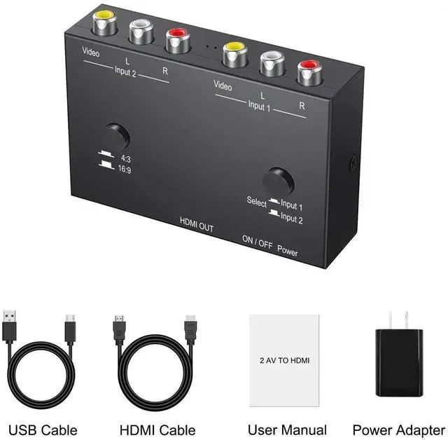 Alt view image 4 of 6 - Vszerda 2 AV to HDMI, 1080P/720P TV 2 Way RCA Composite CVBS AV Switch to HDMI Video Audio Converter Adapter Support 4:3/16:9 Switching, for Sega Xbox PS2 PS3 N64 NGC SNES WII VHS VCR Camera DVD