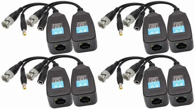 Main image of Vszerda Video Balun RJ45 to BNC Transceiver Transmitter HD-CVI/TVI/AHD/CVBS with DC Power Connector for 1080P 3MP 4MP 5MP 8MP CCTV Security DVR Surveillance Camera System (4Pairs)