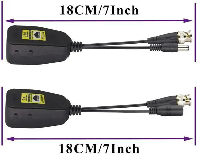 Alt view image 4 of 6 - Vszerda Passive Video Balun RJ45 to BNC Transceiver Transmitter HD-CVI/TVI/AHD/CVBS with DC Power Connector for 960P 1080P 3MP 4MP 5MP 8MP CCTV Security DVR Surveillance Camera System(18 cm-2Pairs)