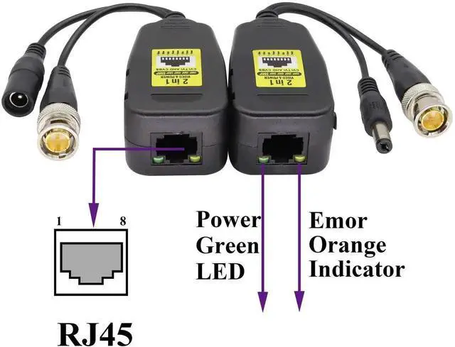 Main image of Vszerda Passive Video Balun RJ45 to BNC Transceiver Transmitter HD-CVI/TVI/AHD/CVBS with DC Power Connector for 960P 1080P 3MP 4MP 5MP 8MP CCTV Security DVR Surveillance Camera System(18 cm-2Pairs)