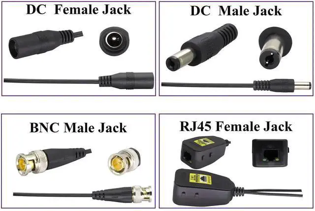 Alt view image 6 of 6 - Vszerda Passive Video Balun RJ45 to BNC Transceiver Transmitter HD-CVI/TVI/AHD/CVBS with DC Power Connector for 960P 1080P 3MP 4MP 5MP 8MP CCTV Security DVR Surveillance Camera System(18 cm-2Pairs)
