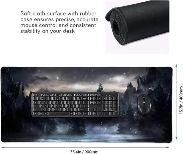 Alt view image 5 of 7 - Forest Extra Large Black Gaming Mouse Pad Non-Slip Rubber Base Giant Mountain Mousepad 35.4×15.7in with Stitched Edge Waterproof Keyboard Pads Computer Desk Laptop Mat for Work Game Office Home