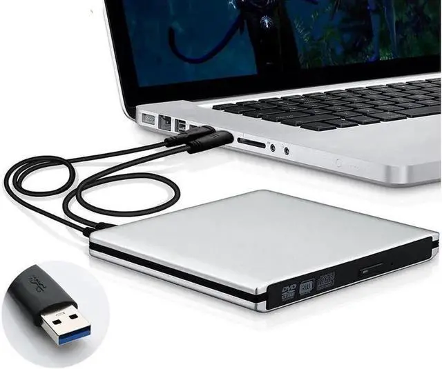 Alt view image 6 of 7 - Vszerda Aluminum External DVD Drive for Laptop, Portable High-Speed USB-C&USB 3.0 CD Burner/DVD Reader Writer for PC Desktops, Compatible with Windows/Mac OSX/Linux (XD058), Silver