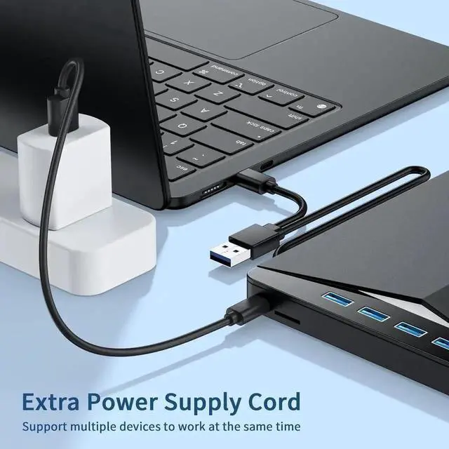 Alt view image 4 of 7 - Vszerda External CD/DVD Drive for Laptop, 7-in-1 USB 3.0 & Type C Portable External CD DVD Burner Optical DVD Drive with SD/TF Card Reader & 4-Port USB Hub, Compatible with Windows, Mac OS, Linux