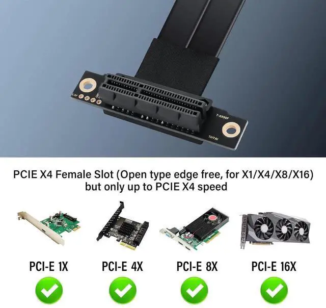Alt view image 2 of 7 - Vszerda PCIe 3.0 X4 Extension Cable 90 Degree PCI-E 4X Male to Female Riser Cable 20CM (90 Degree)