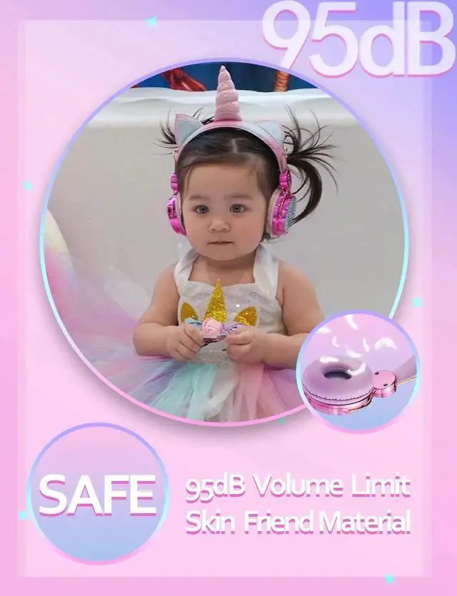 Alt view image 5 of 5 - Vszerda Gemdeck Kids Unicorns Headphones with Mic for Travel/Car/Plane, Unicorns Wired Headsets with Cable