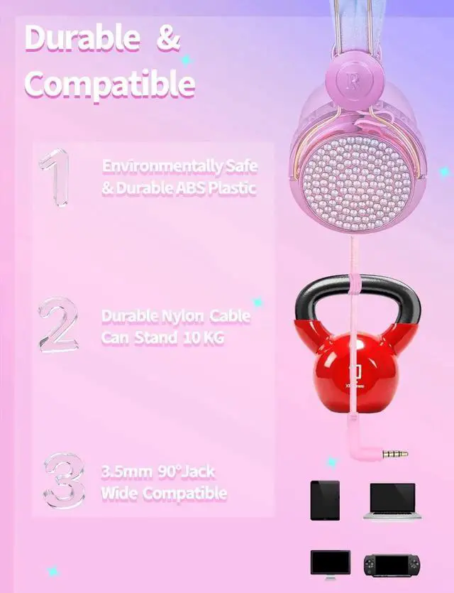 Alt view image 4 of 5 - Vszerda Gemdeck Kids Unicorns Headphones with Mic for Travel/Car/Plane, Unicorns Wired Headsets with Cable