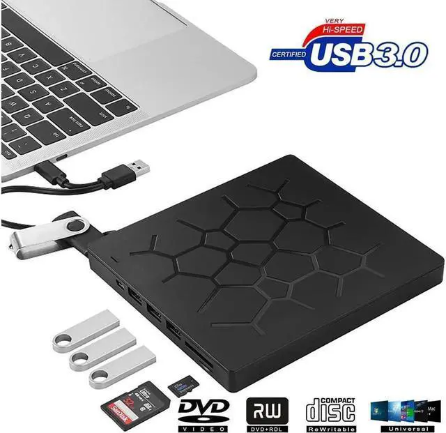 Alt view image 6 of 7 - Vszerda Multifunct External CD DVD Drive with 4 USB Ports and 2 SD Card Slots,7 -in-1 USB 3.0/Type-C Slim Protable External CD-RW Drive DVD-RW Burner Writer Player for Laptop Notebook PC