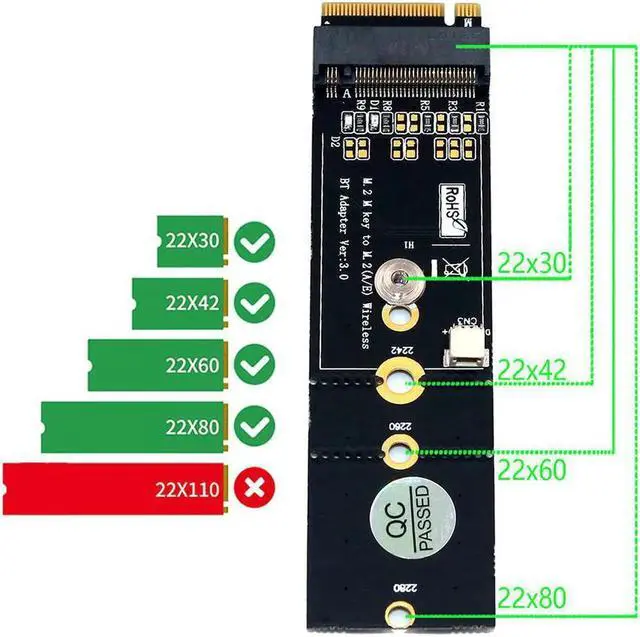 Alt view image 3 of 3 - Vszerda M.2 Wifi Adapter Wireless Wifi Bluetooth Adapter PC Wifi Adapter M.2 NGFF Key A to M.2 Key M Converter Card for Intel 8265 9060