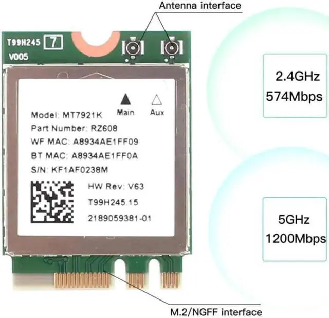 Alt view image 2 of 2 - Vszerda WiFi 6E WLAN M.2 2230 Network Card Dual Band 802.11Ax BT5.2 MT7921K for Support Windows 10/11 the Same As WiFi 6 AX200