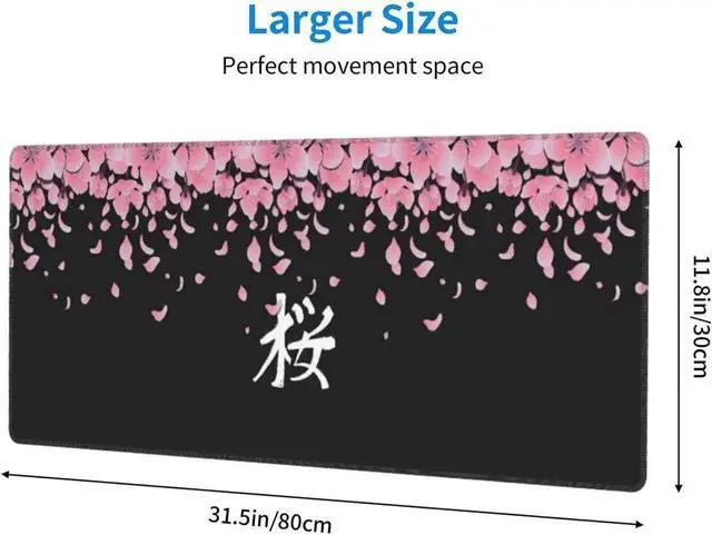 Alt view image 2 of 6 - Vszerda Sakura Extended Mouse Pad 31.5x11.8 Inch XL Japanese Word Cherry Blossom Flower Non-Slip Rubber Base Large Gaming Mousepad Stitched Edges Waterproof Keyboard Mouse Mat Desk Pad for Office Home