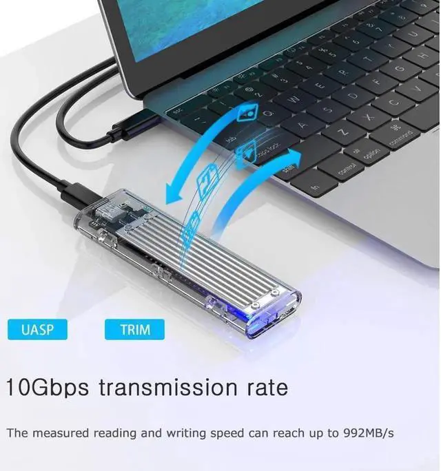 Alt view image 4 of 5 - Vszerda M.2 NVME PCIE SSD to USB 3.1 USB C External Enclosure Only M.2 M-Key to Type C GEN2 10GBPS Adapter M.2 PCIE SSD Hard Disk Box for 2230/2242/2260/2280 PCIe NVMe M-Key SSD up to 2TB-Silver